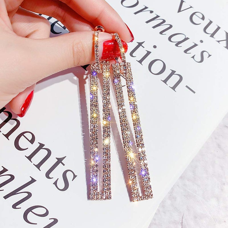 QJLE Rhinestone Long Rose Gold Earrings Dangle Drop Earrings for Women Hypoallergenic Dainty Cute Dangling Earings for Women Trendy Jewelry - Image 4